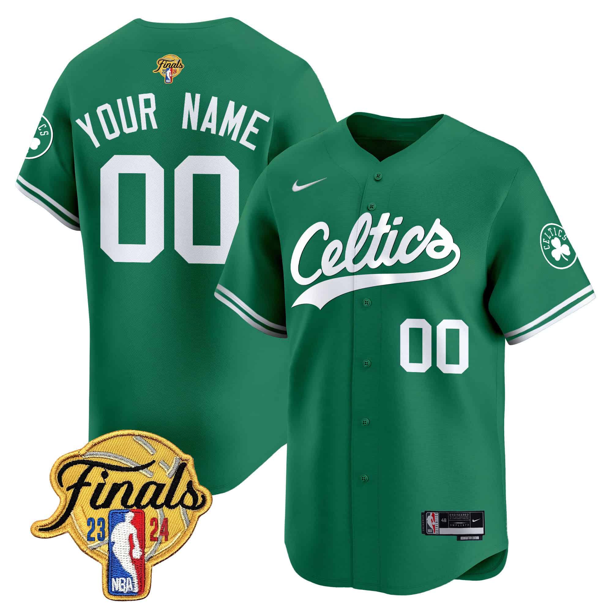 Men Boston Celtics Green 2024 Nike Finals Patch Baseball Custom NBA Jersey